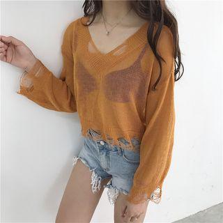 V-neck Distressed Sweater