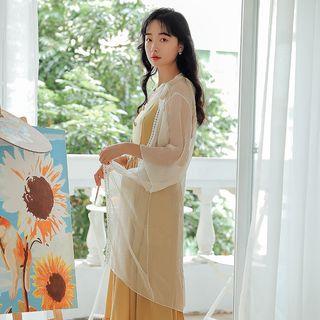 Lace Trim 3/4 Sleeve Chiffon Light Jacket
