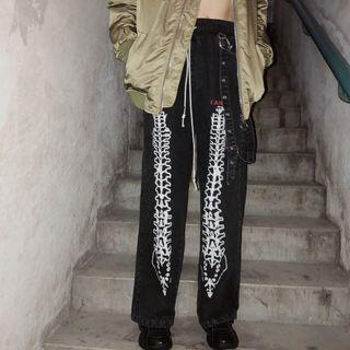 Printed Wide-leg Suspender Jeans