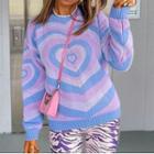 Heart Print Color-block Loose-fit Sweater
