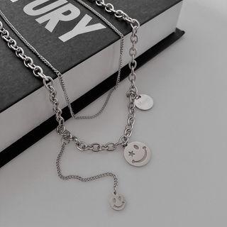 Smiley Face Pendant Necklace Necklace - Silver - One Size