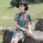 Traditional Chinese Short-sleeve Floral Mini Dress