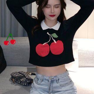 Cherry Knit Crop Top Top - One Size