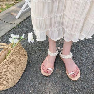 Embellished Toe Loop Flat Sandals