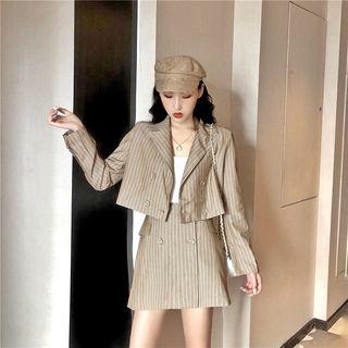 Double-buttoned Striped Cropped Blazer / Striped Mini Skirt