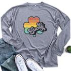 Lucky Clover Print Round-neck Long-sleeve T Shirt
