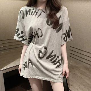 Couple Matching Elbow Sleeve Lettering T-shirt