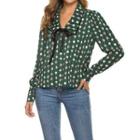 Long-sleeve Print Collared Blouse