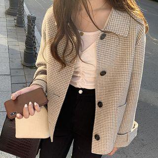 Plaid Button Jacket Plaid - Gray - One Size