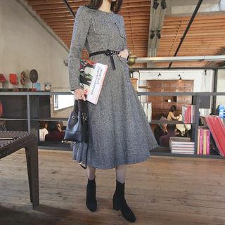 Multi-pocket Plaid A-line Long Dress