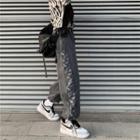 Paisley Print Panel Drawstring-cuff Jeans