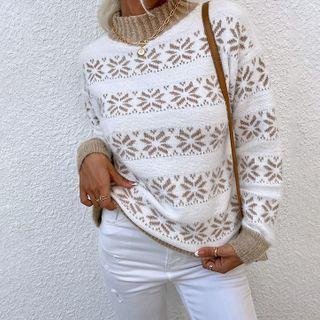 Mock-neck Flake Jacquard Sweater