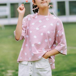 Dotted Elbow-sleeve Top