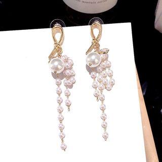 Alloy Knot Faux Pearl Fringed Earring 1 Pair - 925 Sterling Silver Needle - Gold - One Size