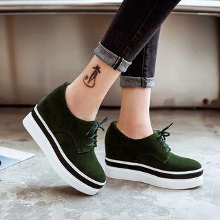 Faux-suede Hidden Wedge Platform Lace-up Shoes