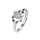 925 Sterling Silver Elegant Openwork Flower Adjustable Ring With Cubic Zircon Silver - One Size