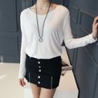 Long-sleeve Scoop-neck Loose-fit T-shirt
