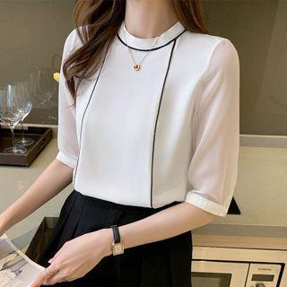 Short Sleeve Contrast Trim Chiffon Top