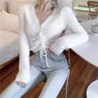 Faux-fur V-neck Cropped Sweater