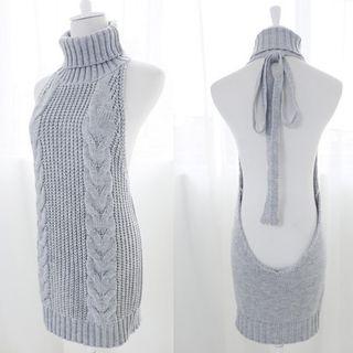 Halter Backless Cable Knit Top