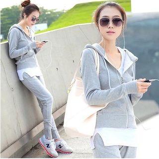 Set: Plain Hooded Zip Jacket + Jogger Pants