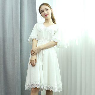 Lace-trim Drawstring-waist A-line Dress
