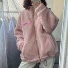 Letter Printed Shearling Zipped Coat Pink - One Size