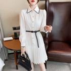 Pleated Shirtdress / Single Button Vest