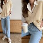 V-neck Slit-hem Sweater Vest