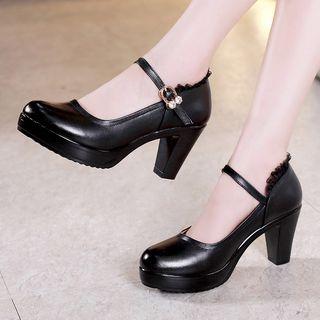 Genuine Leather Ankle Strap High Heel Platform Pumps