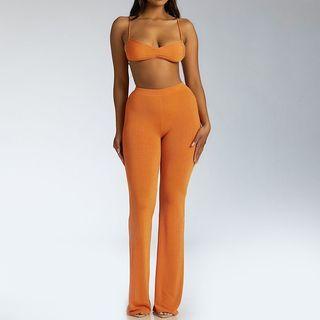 Set: Crop Camisole Top + High Waist Straight Leg Pants