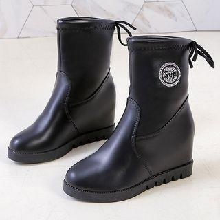 Rhinestone Logo Hidden Wedge Short Boots