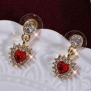Sterling Silver Rhinestone Heart Drop Earring / Clip-on Earring
