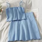 Set: Cropped Camisole Top + High-waist Mini Skirt In 5 Colors