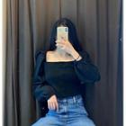 Knit Panel Square-neck Cropped Top