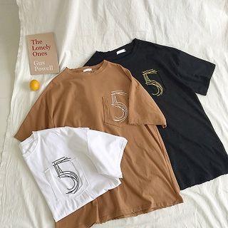 Lettering Printed Crewneck Short-sleeve T-shirt