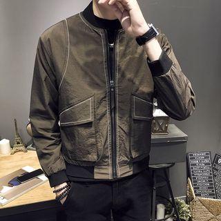 Contrast-stitching Zip Baseball Jacket