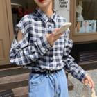 Cut-out Plaid Shirt As Shown In Figure - One Size