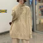 Cable Knit High-neck Long-sleeve Sweater