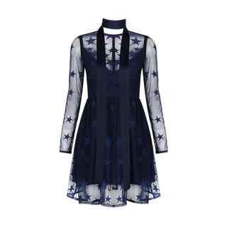 Long-sleeve Star Printed Sheer Dress