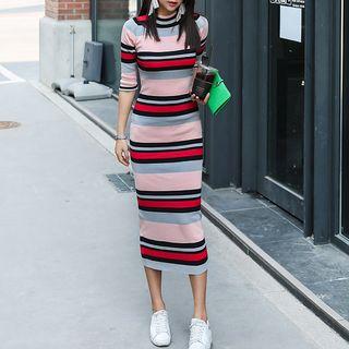 Color-block Knit Midi Dress