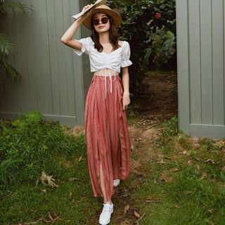 High-waist Patterned Slit Wide-leg Pants