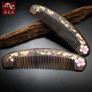 Sakura Print Wooden Hair Comb Pink & Brown - 17.5cm X 4.5cm X 1.1cm