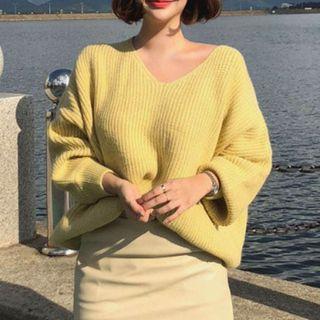 V-neck Boxy Sweater Yellow - One Size