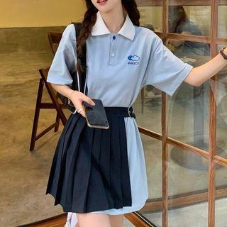 Short-sleeve Polo Dress / Pleated Mini Skirt
