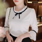 Bow-front Frilled 3/4-sleeve Top