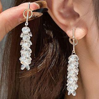Rhinestone Drop Earring 1 Pair - Stud Earring - Silver Needle - Transparent - One Size