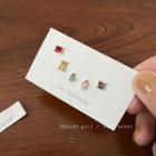 Set Of 5: Rhinestone Stud Earring Set Of 5 - Red & Yellow & Green - One Size