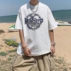 Short Sleeve Earth Print Oversized Tee