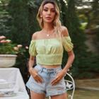 Short Sleeve Off-shoulder Shirred Crop Top